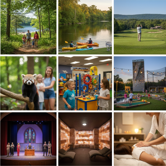 Cozy rustic retreat collage featuring pastries, candle making, and art supplies.